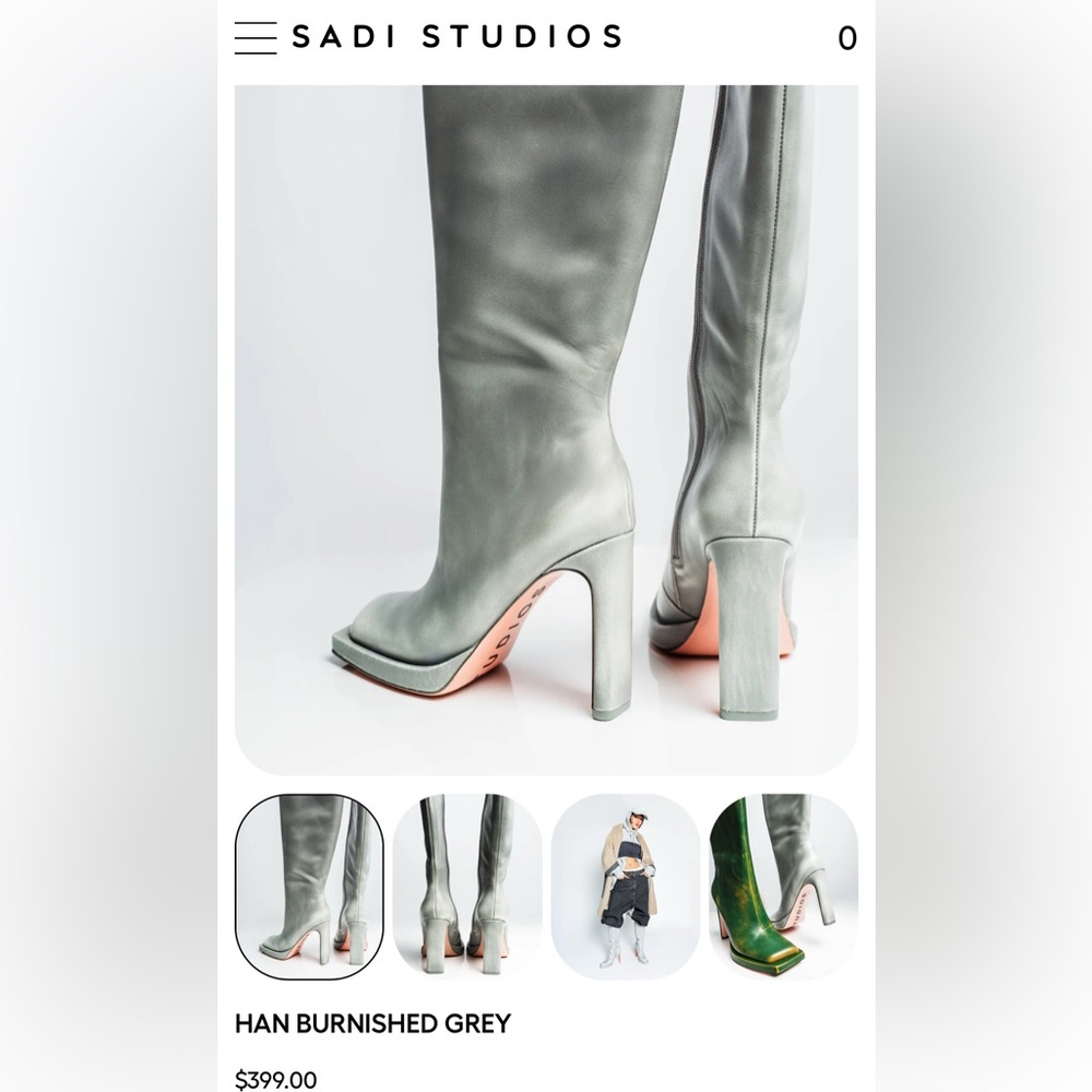 New🪩✨Han Burnished Grey Square-toe Heeled Boots - Picture 4 of 10